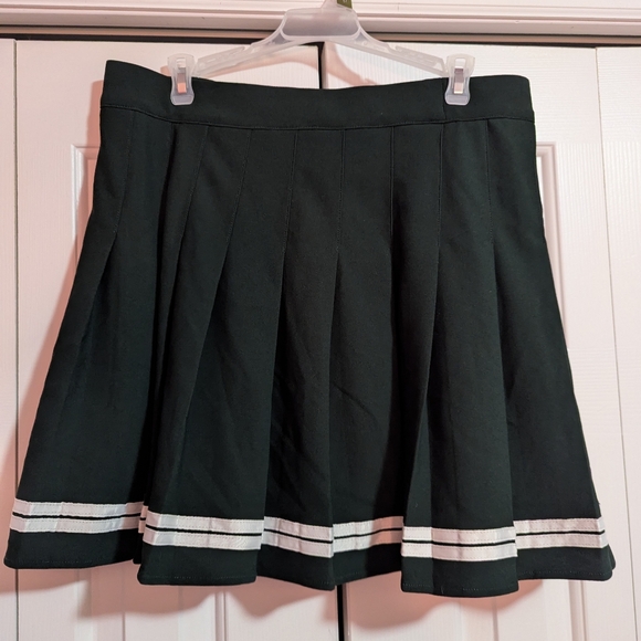 Dark Green Stretchy Striped Cheerleader Pleated Skirt - Picture 1 of 5